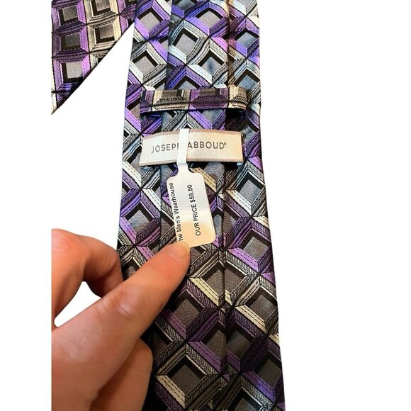 Joseph Abboud 100% Silk Neck Tie Purple/Gray Geometric 3.5" x 59" Men's Classic - Picture 6 of 9